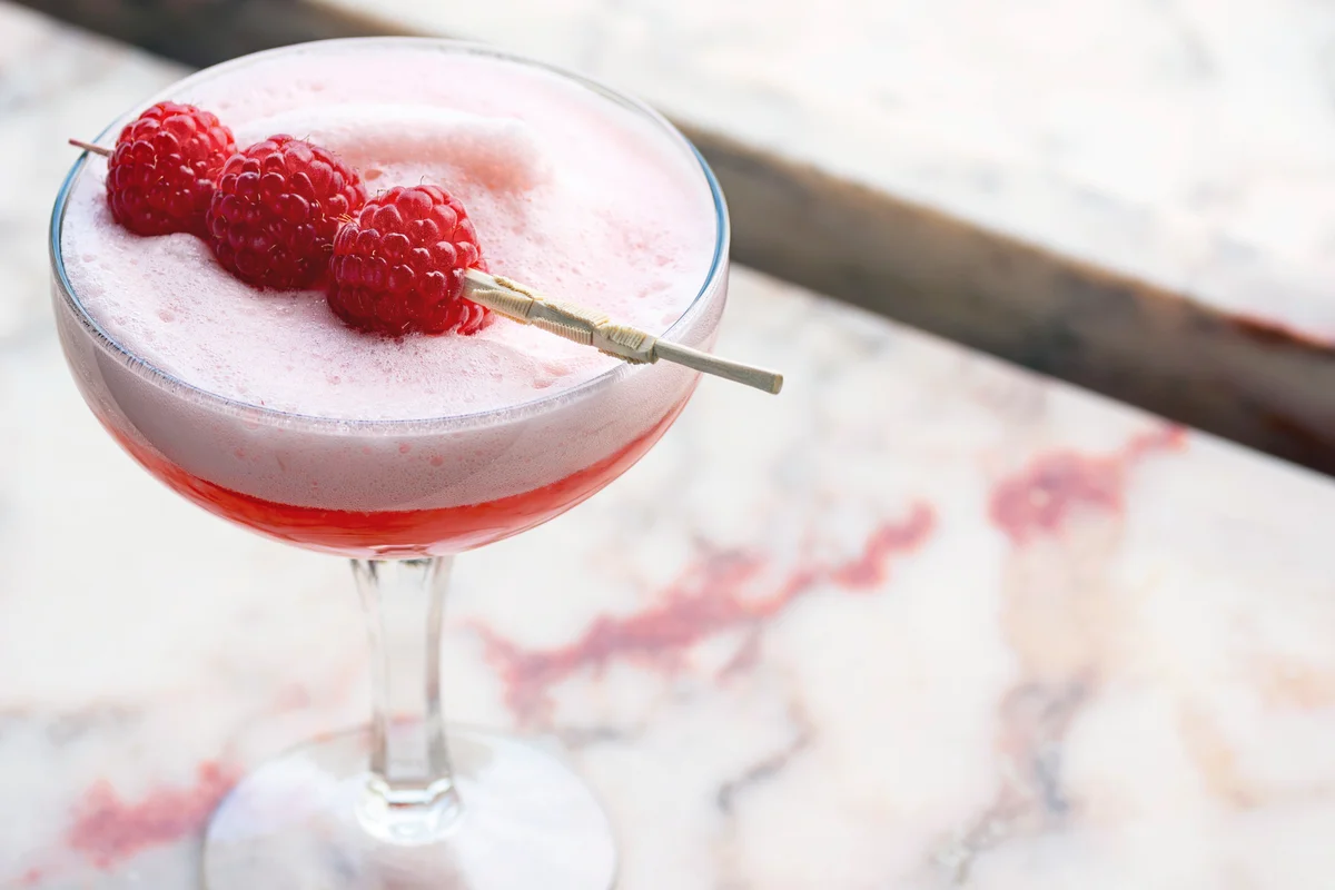 Blinker cocktail on marble counter