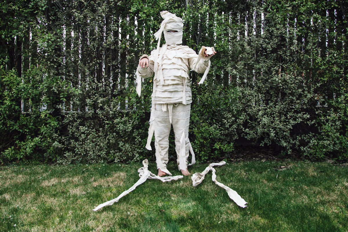 Child dressed in home made Egyptian mummy costume
