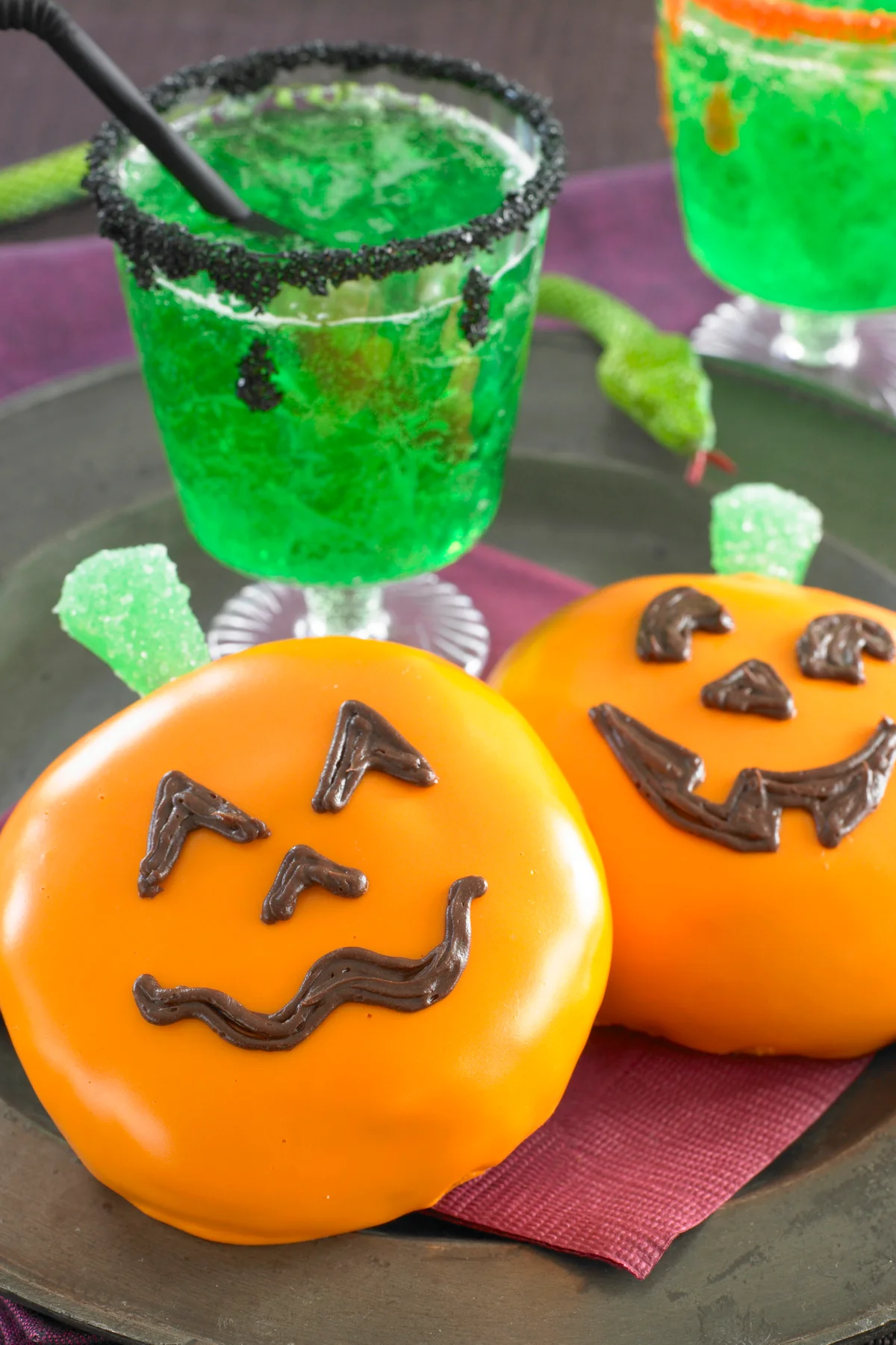 Halloween margarita and pumpkin cookies