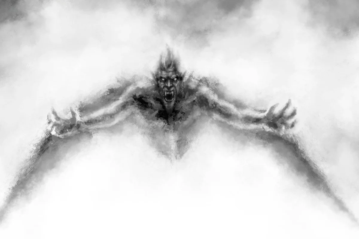 Illustration of scary demon with wings