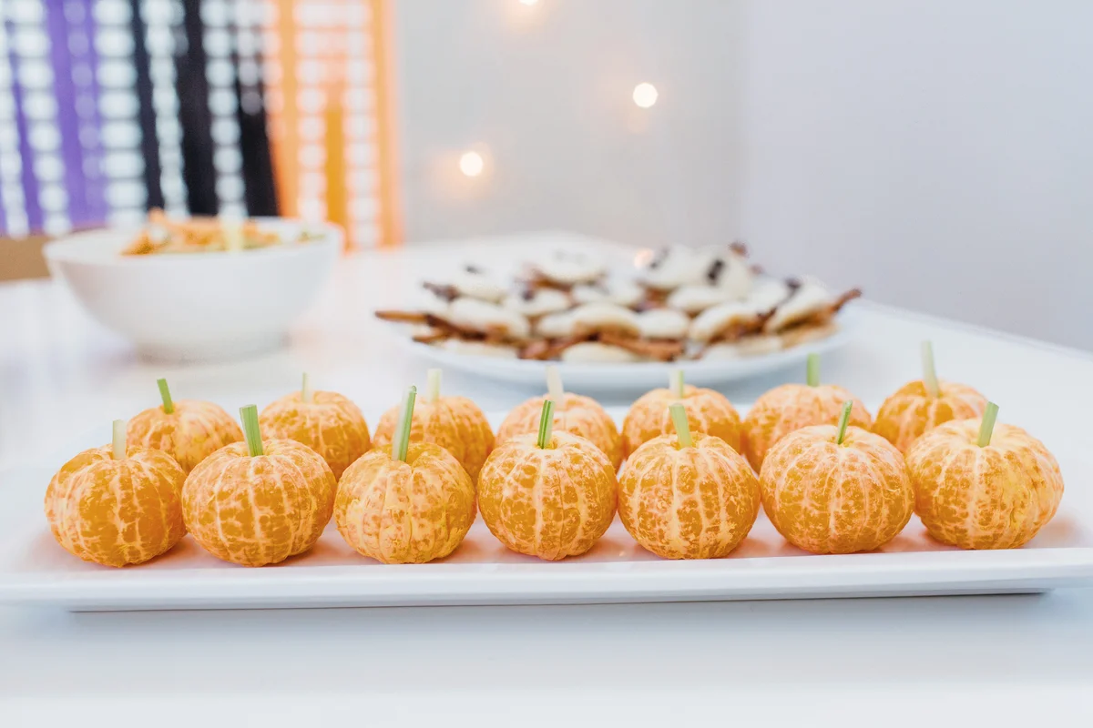 Mini Pumpkins made from Mini tangerines and celery