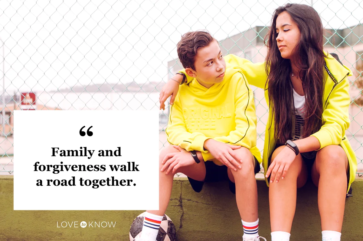 forgiveness quote preteen brother and older sister with arm around each other