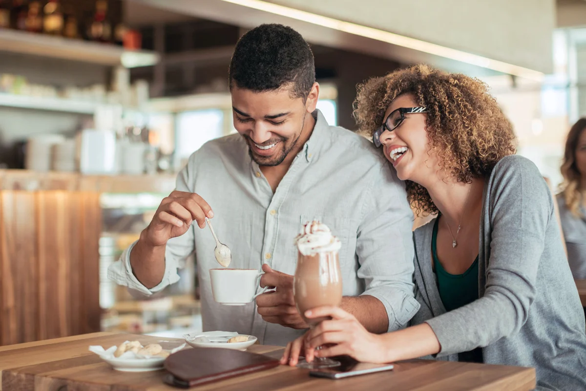 romantic date idea couple at coffee shop