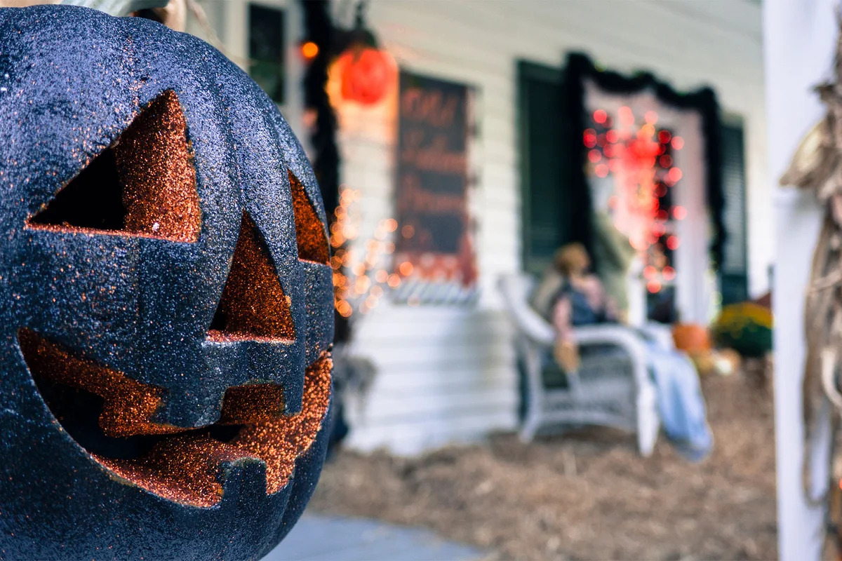 pumpkin on porch for Halloween