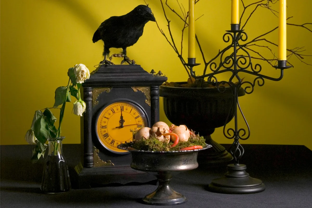 Poe Halloween theme party with raven decor