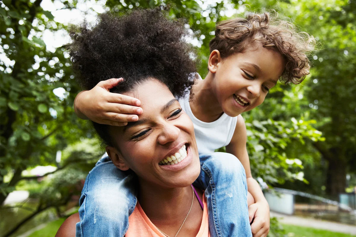 mother and son in park
