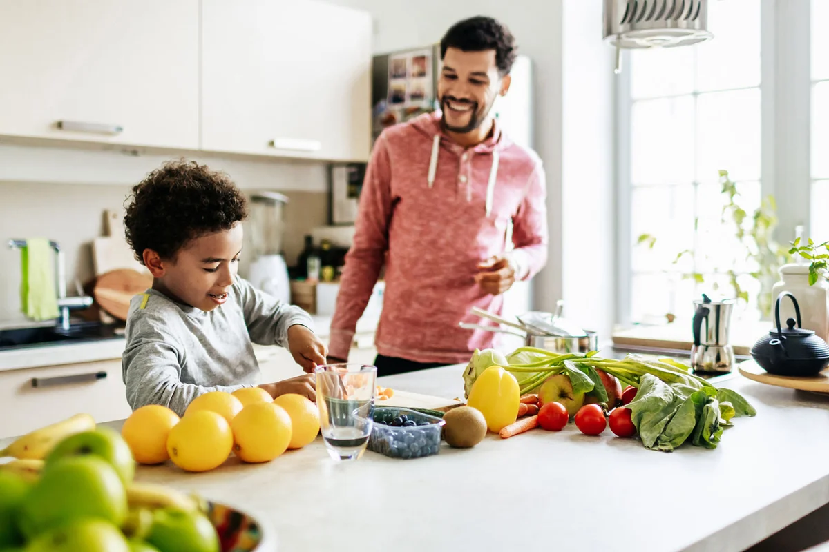 parent cooking with child
