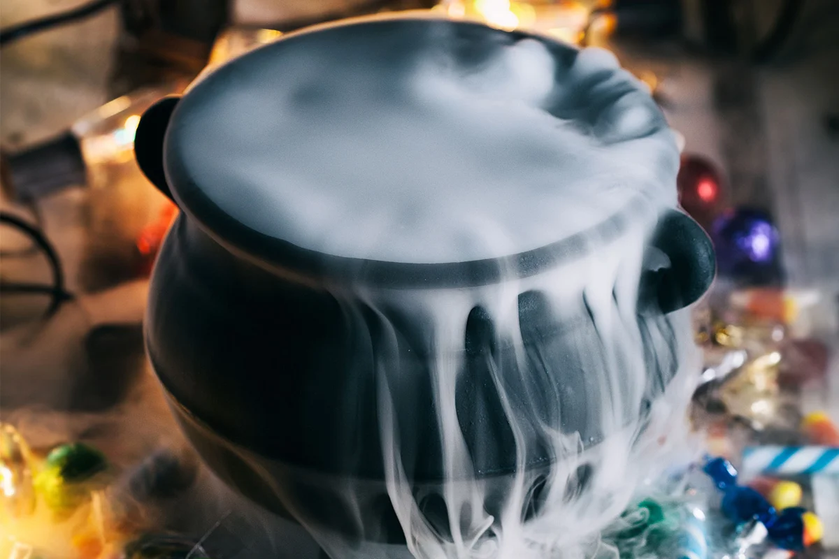 Halloween nonalcoholic punch in a cauldron