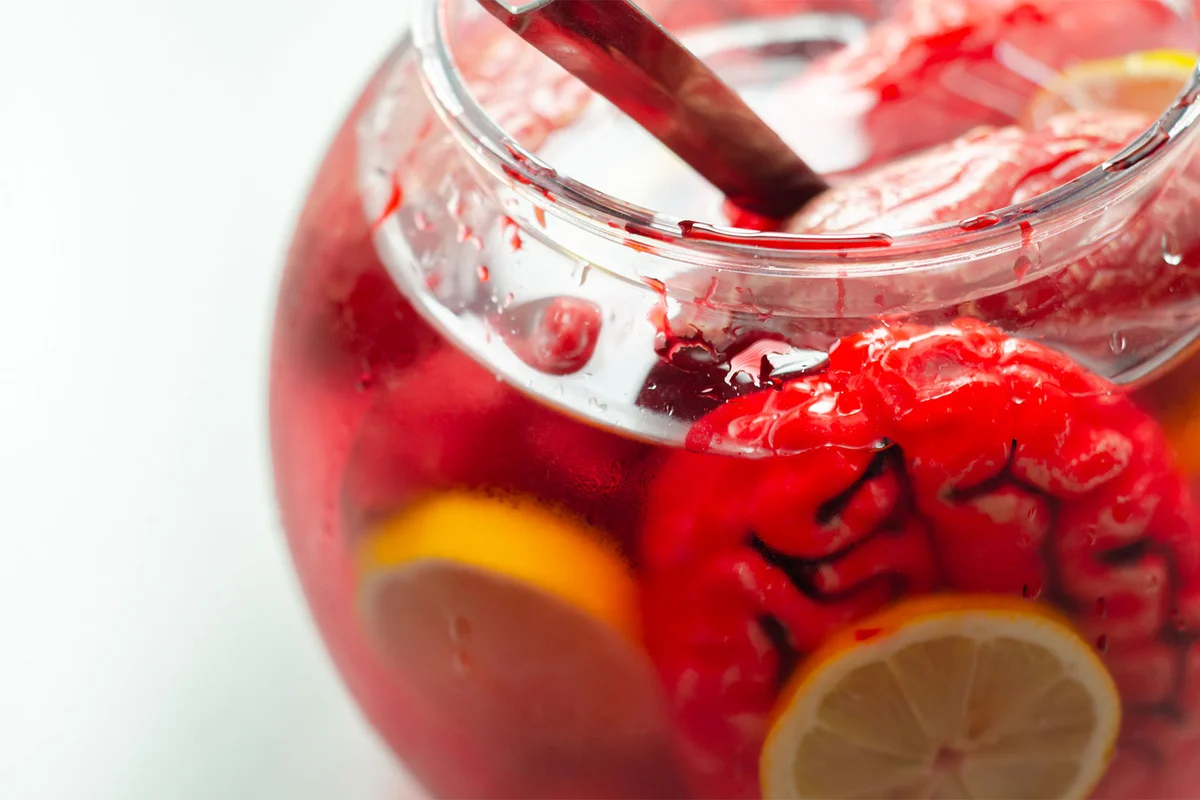 Halloween nonalcoholic cocktail brains n guts punch
