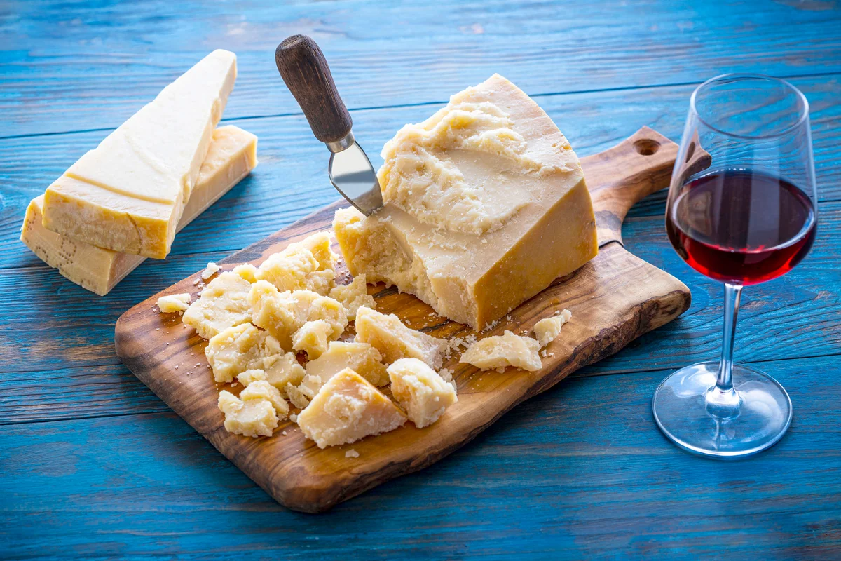 Parmesan Reggiano cheese with red wine