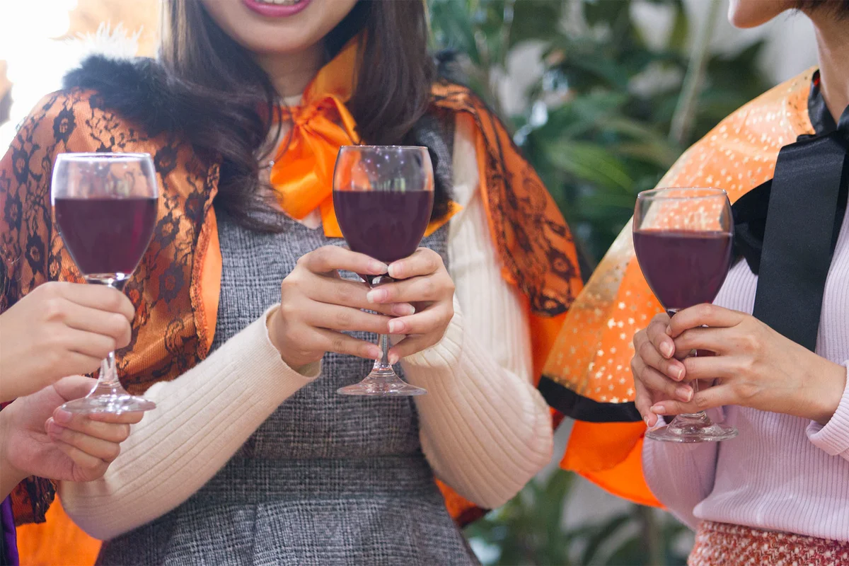 Halloween outdoor party wine tasting