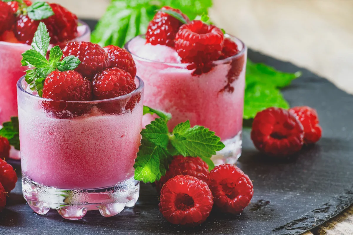 Raspberry Sorbet Bellini with prosecco