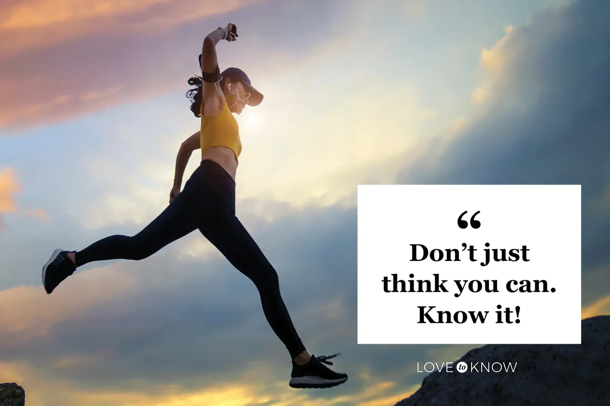 Woman runs and jumping on mountain ridge at sunset