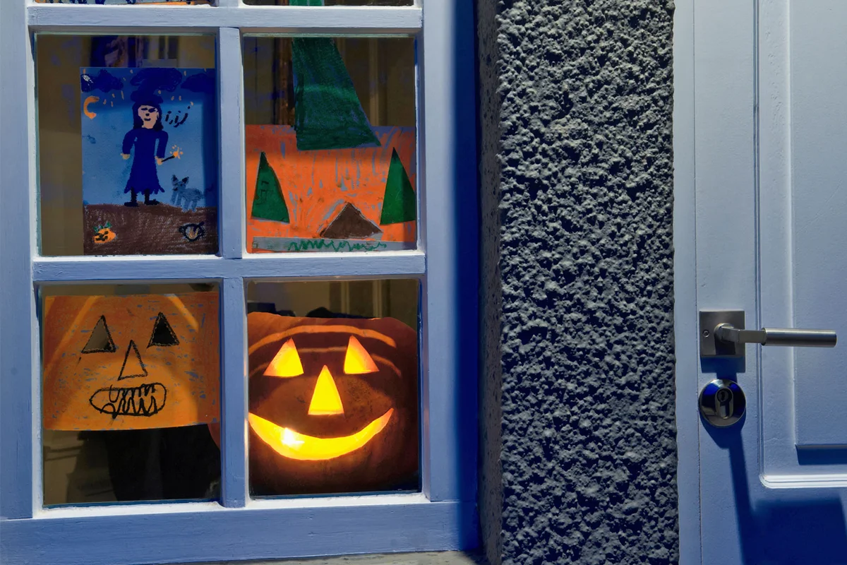 pumpkin drawings in window