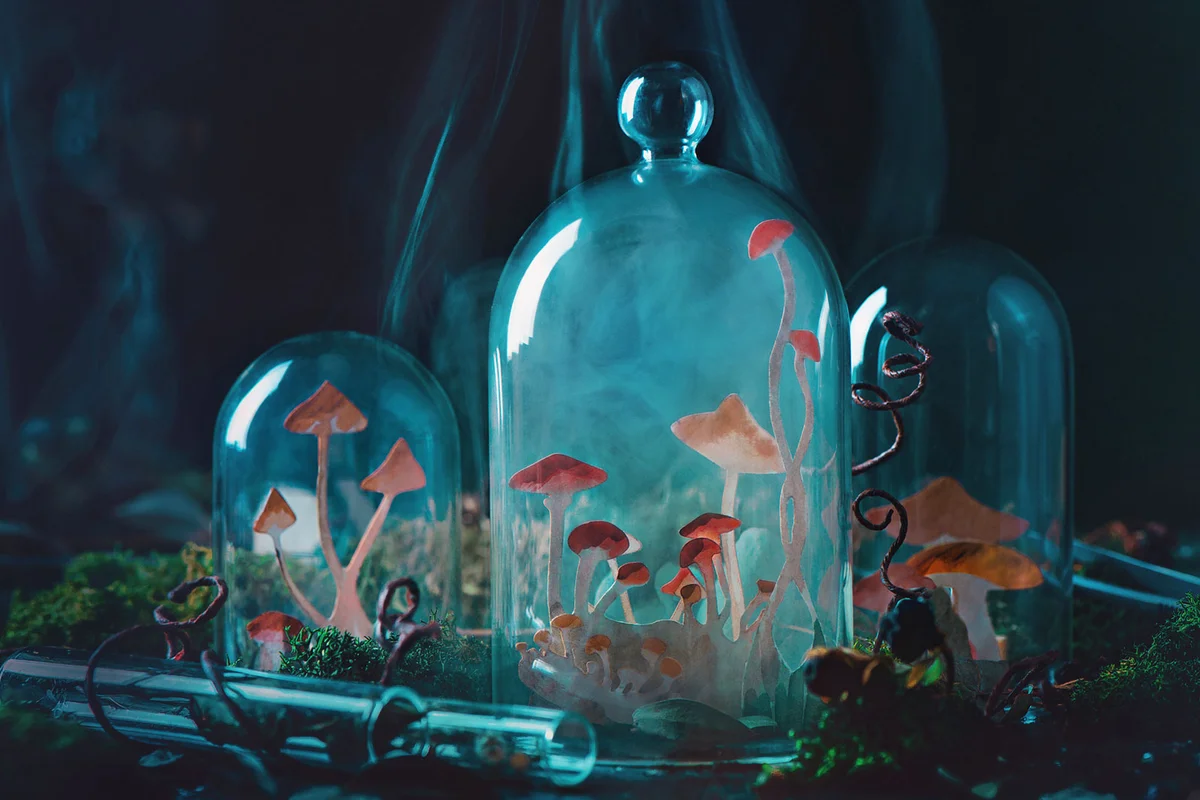 smokey toadstools table decoration for Halloween