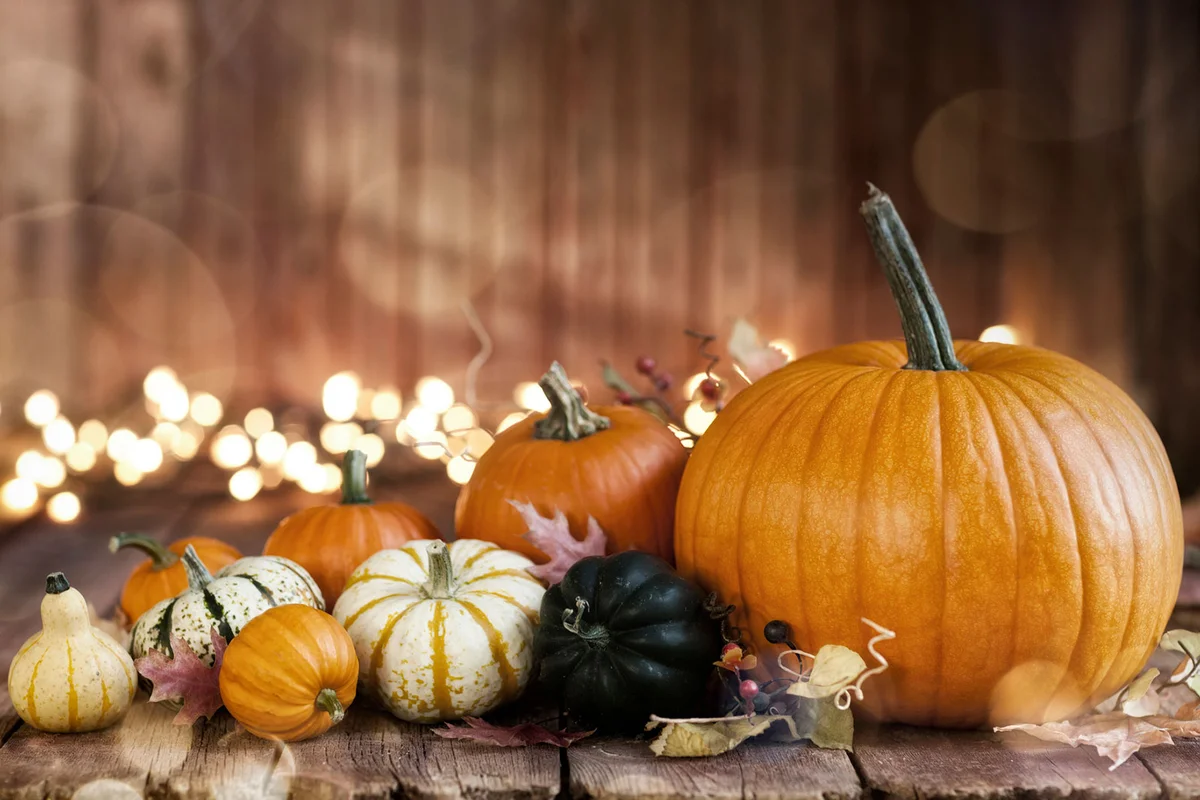pumpkins with twinkle lights for Halloween table decoration