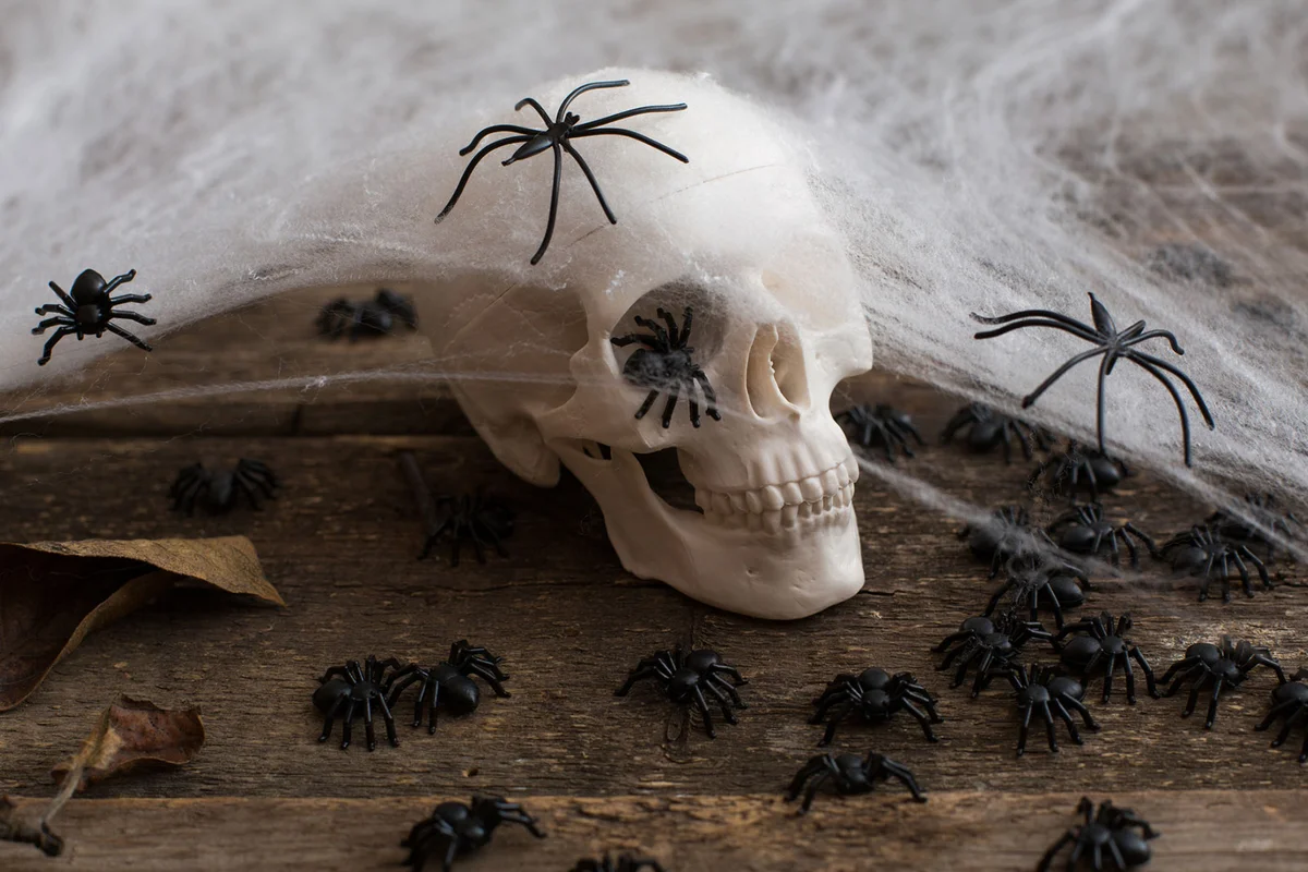 skull and spiders halloween table decoration