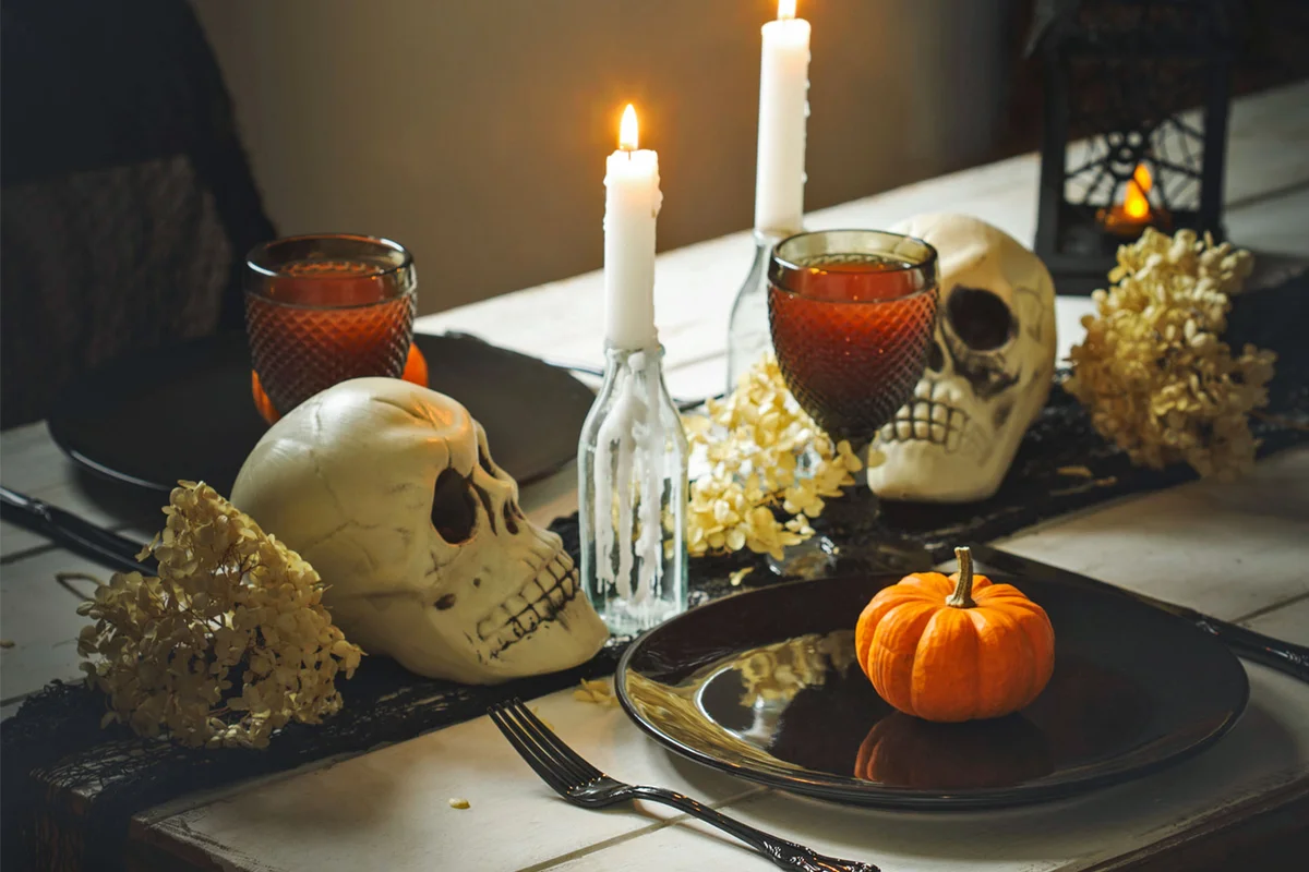 skull table runner for Halloween table decoration
