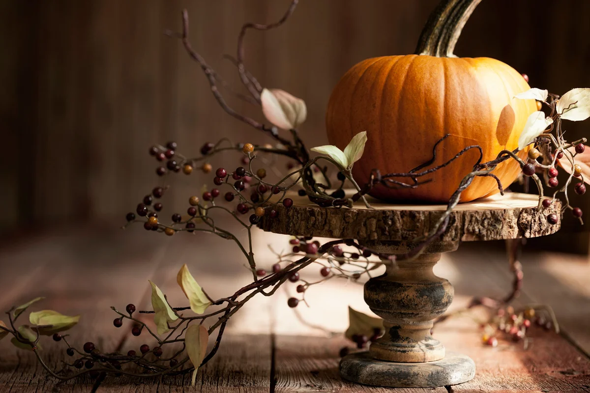 pumpkin on pedestal for Halloween table decoration