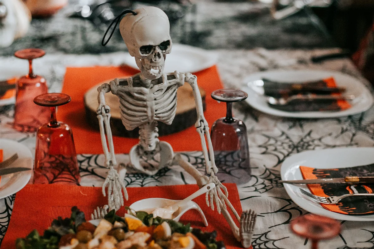miniature skeleton table centerpiece decoration for Halloween