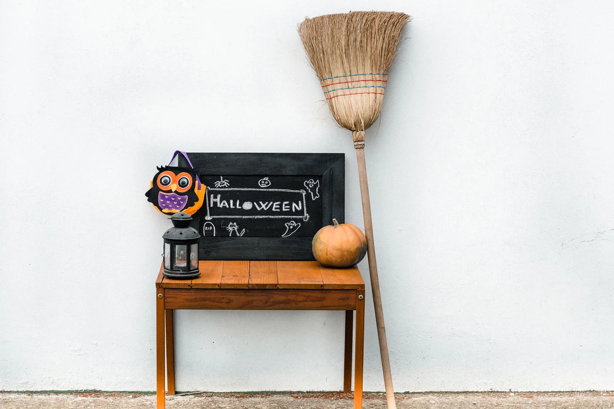 broom and blackboard Halloween decoration
