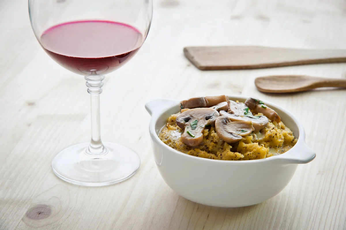 Polenta With Melted Gorgonzola, Mushrooms And Red Wine