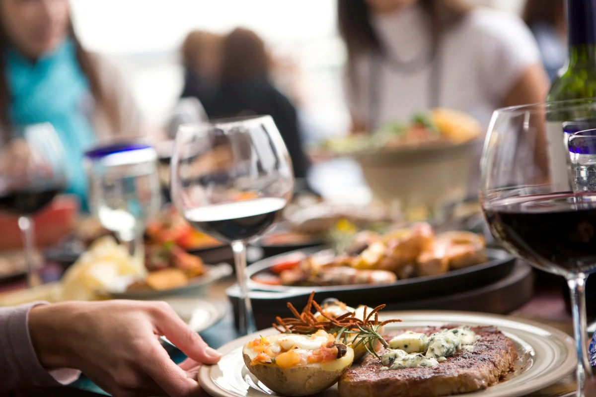 Fine dining with food and wine