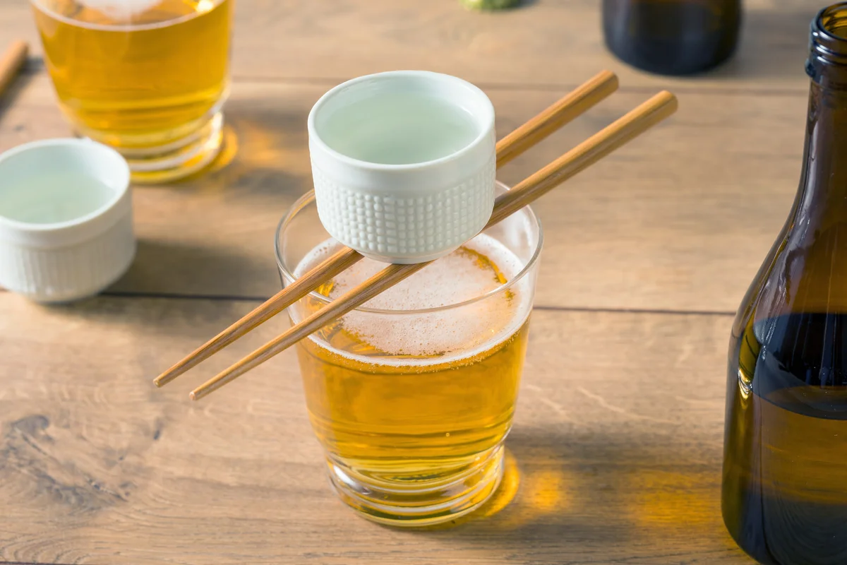 Alcoholic Japanese Sake bombs with Rice Wine