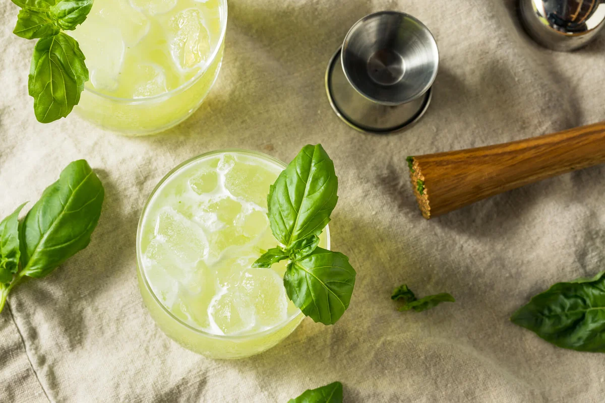 Homemade Alcoholic Gin Basil Smash