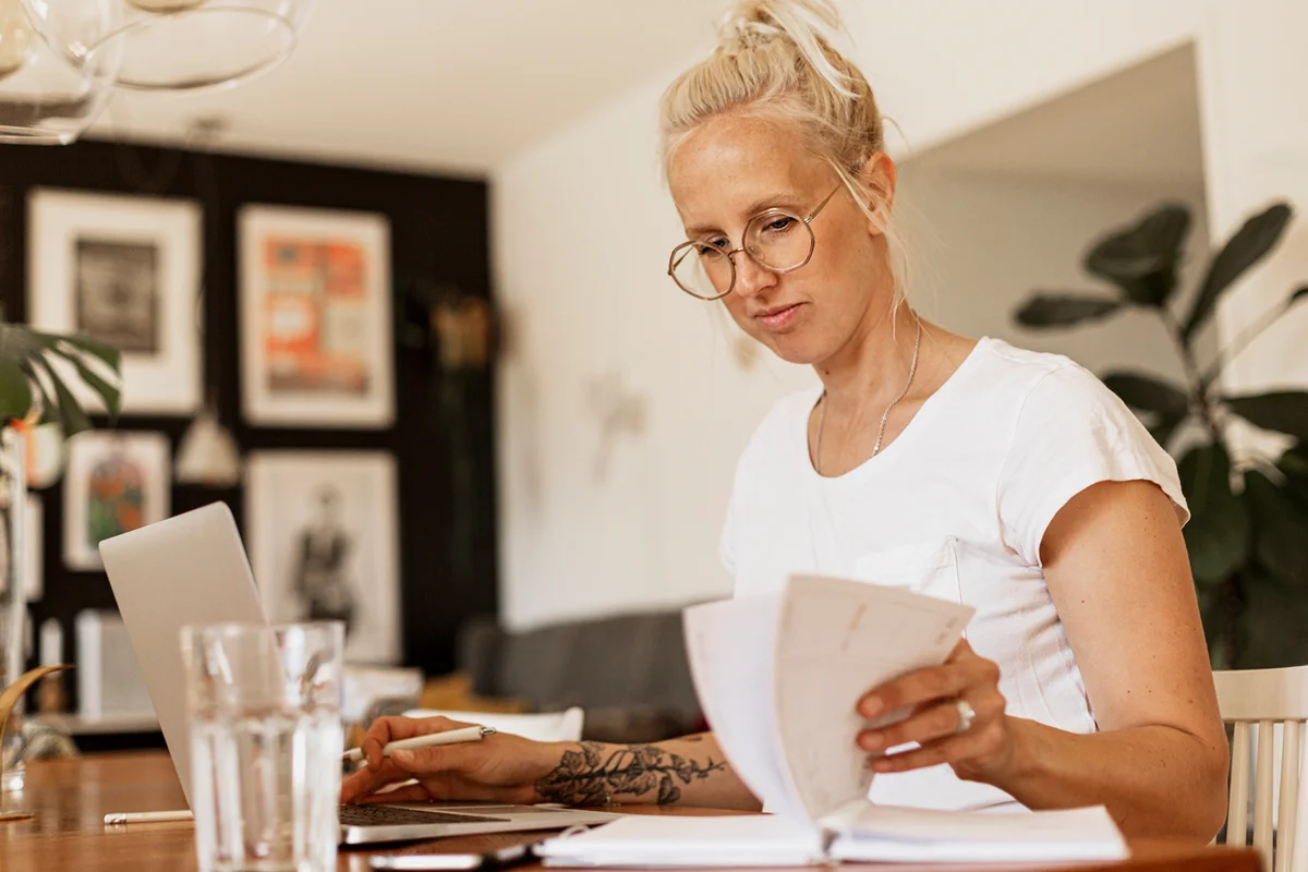 Organized woman working from home