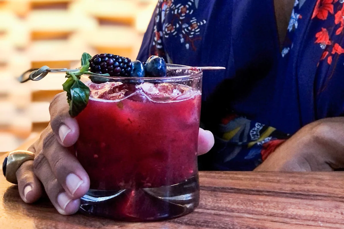 Close up of a cocktail on a table