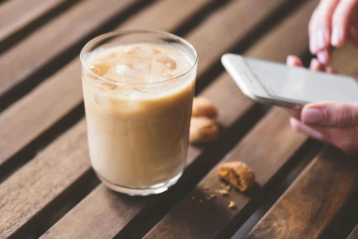 Ice latte,Cookies and smartphone