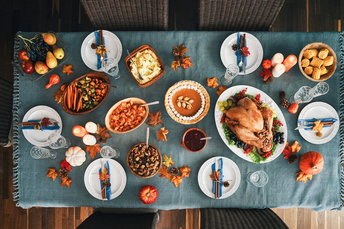 Thanksgiving Party Table Setting Traditional Holiday Stuffed Turkey Dinner