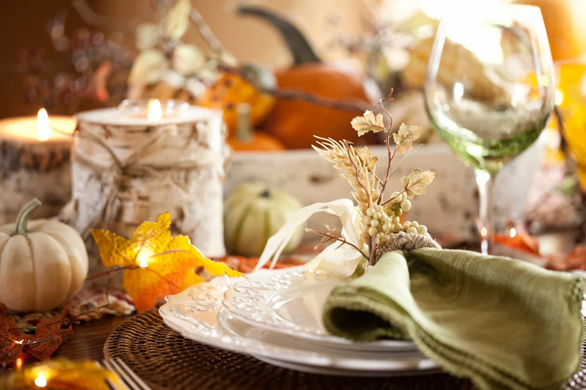 Autumn holiday Thanksgiving dining with beautiful traditional centerpiece