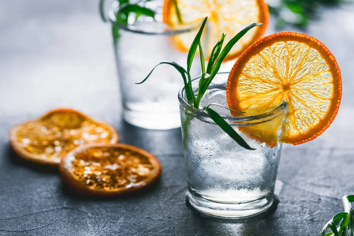 Two shots of cocktails with ice
