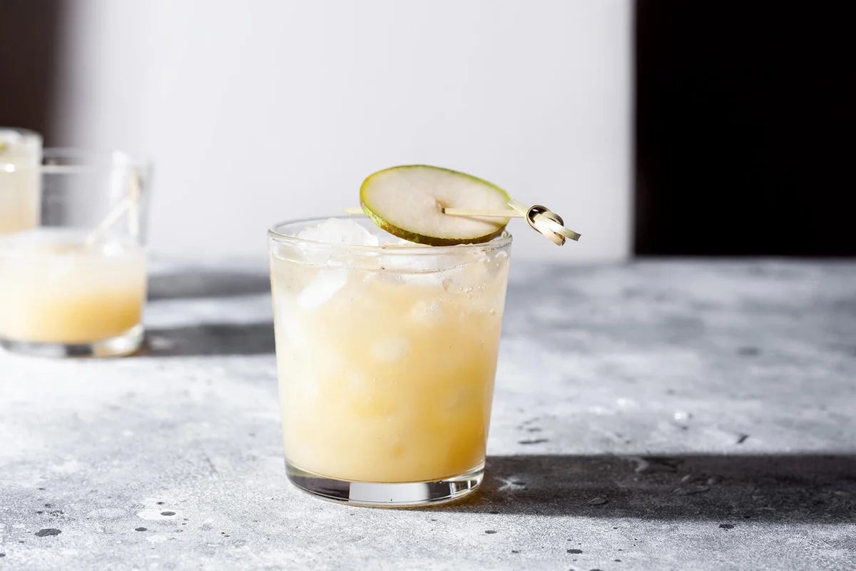 Glass Of Refreshing Pear Soda Water Mocktail