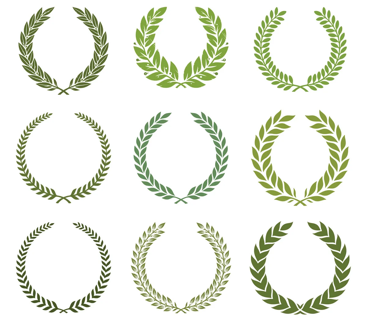 Green laurel wreath set