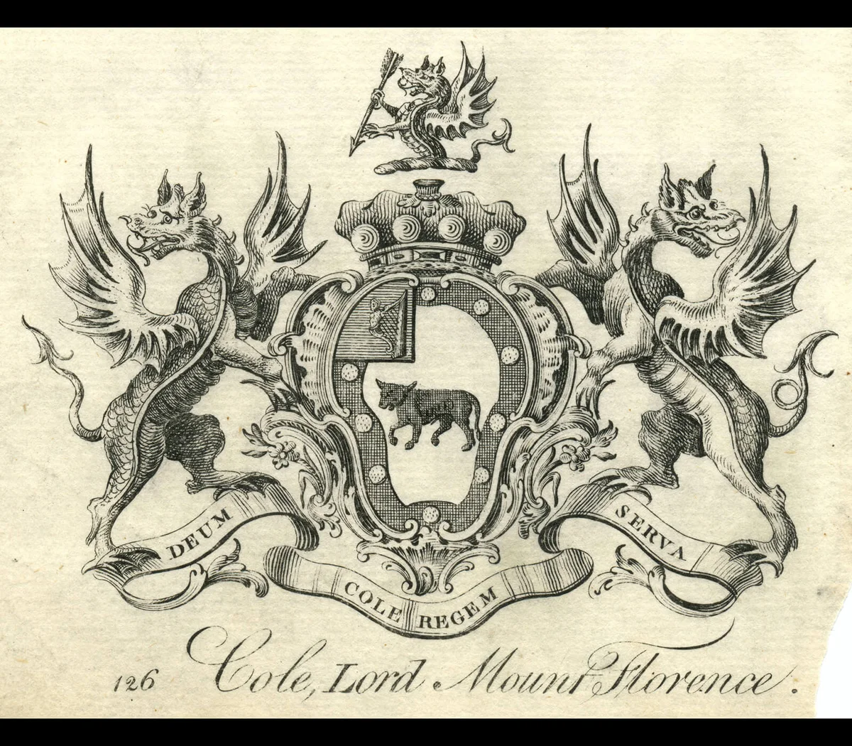 Coat of arms Cole, Lord Mount Florence 18th century