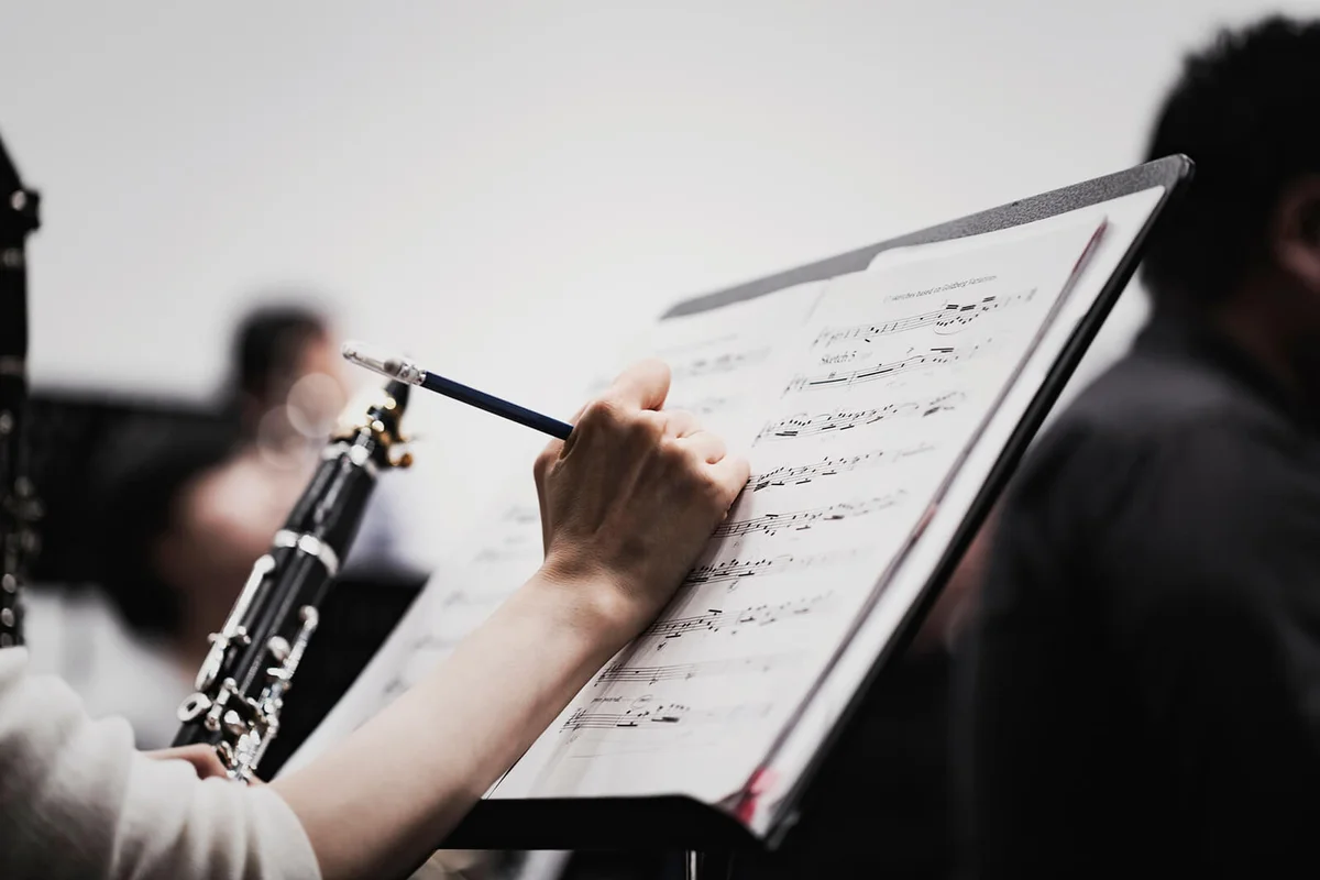 Orchestra rehearsing at concert hall