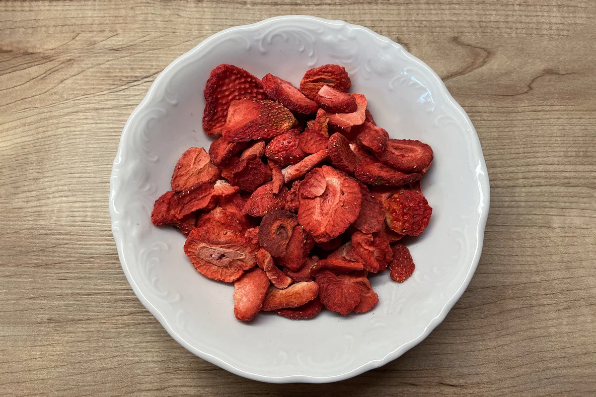 Dried strawberries in a white bowl