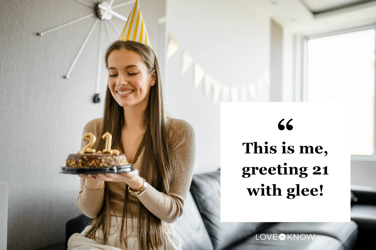 Portrait of young girl celebrating her 21st birthday at home