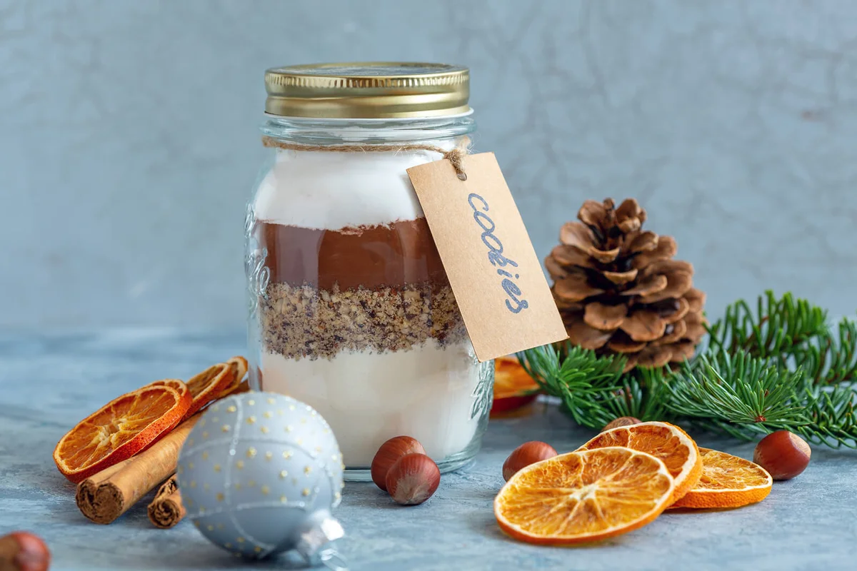 Ingredients for baking cookies in a jar