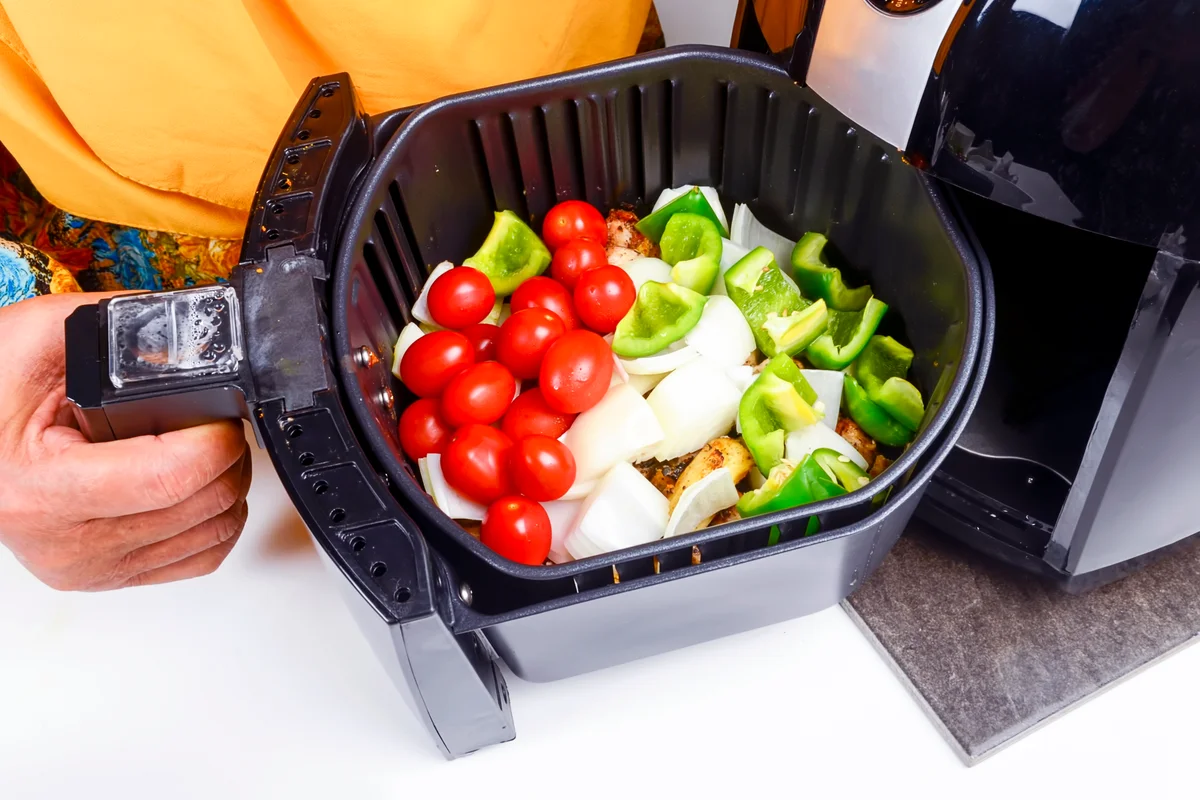 Seasoned vegetable air fryer cooked for healthier oil free foods