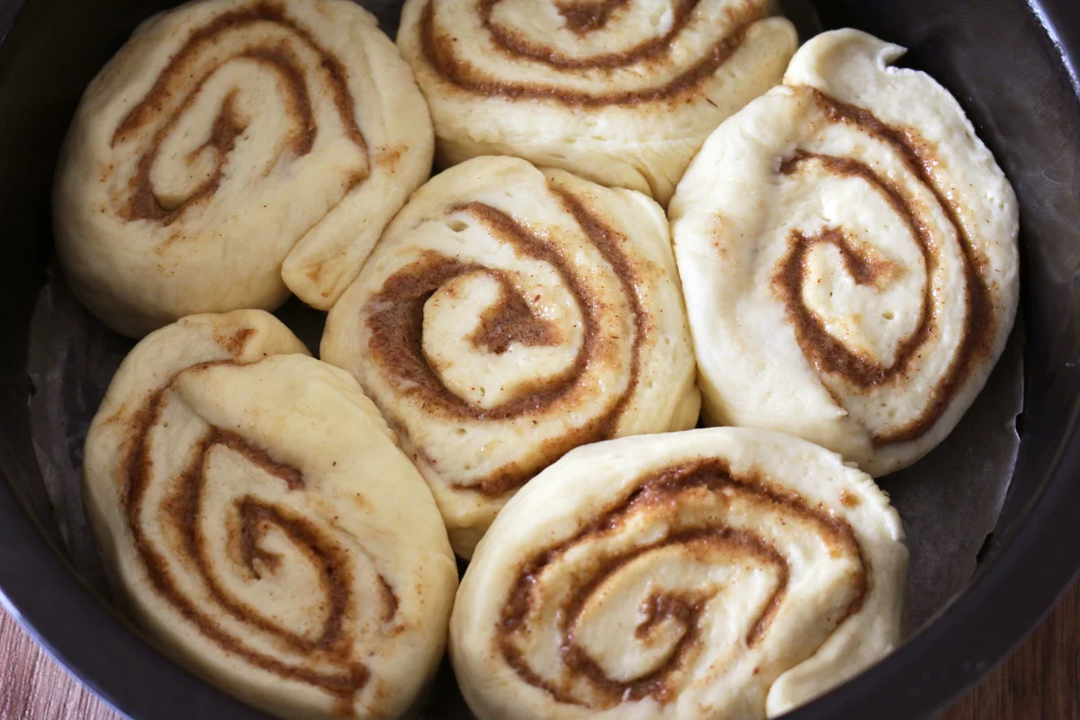 Homemade cinnamon rolls ready for baking in air fryer
