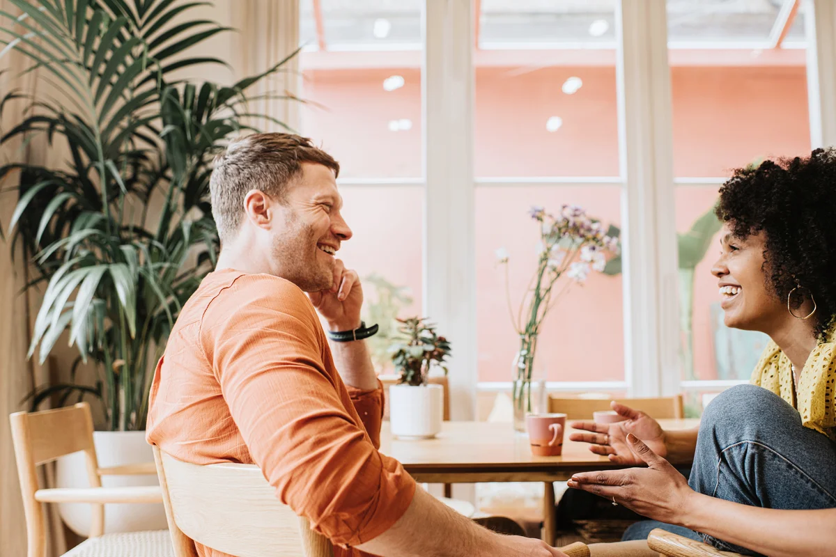 Relaxed couple having a lighthearted conversation