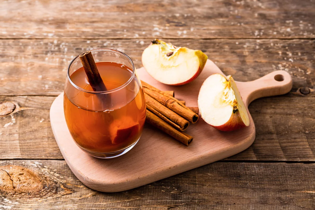 Hot apple cider with cinnamon stick