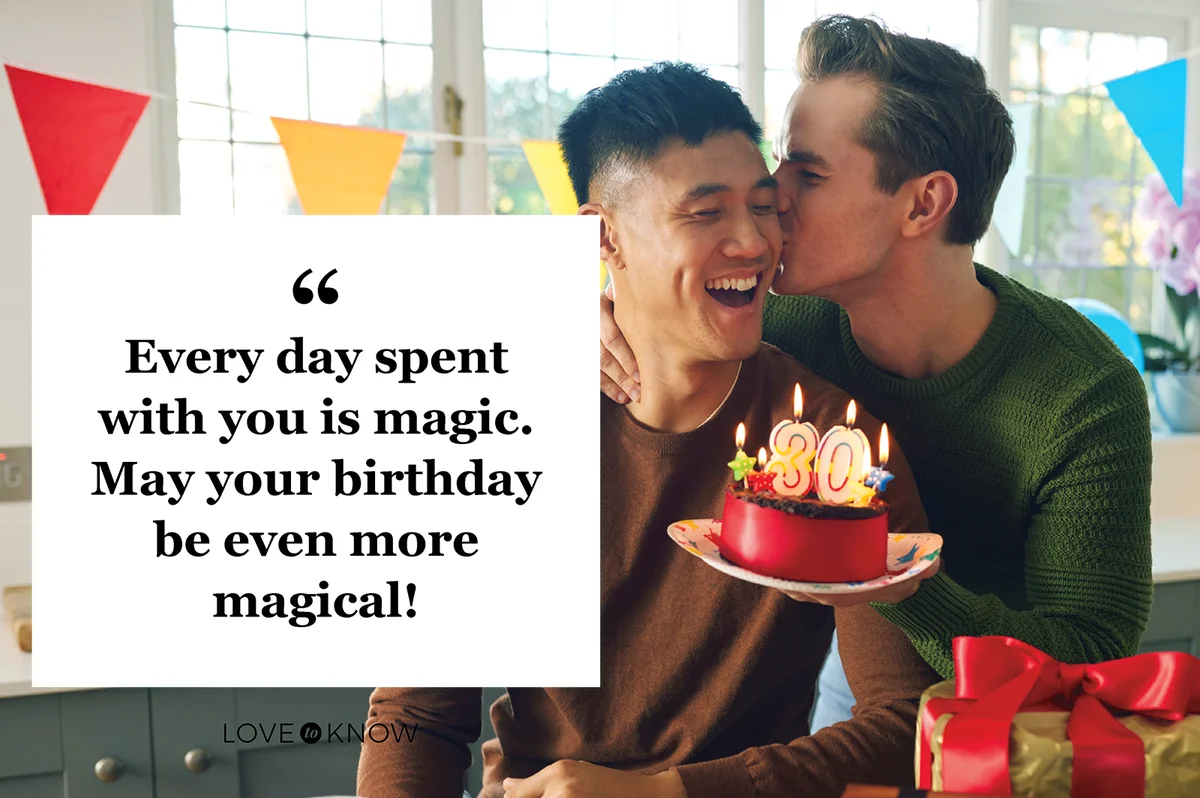 Couple Celebrating 30th Birthday At Home With Cake And Presents