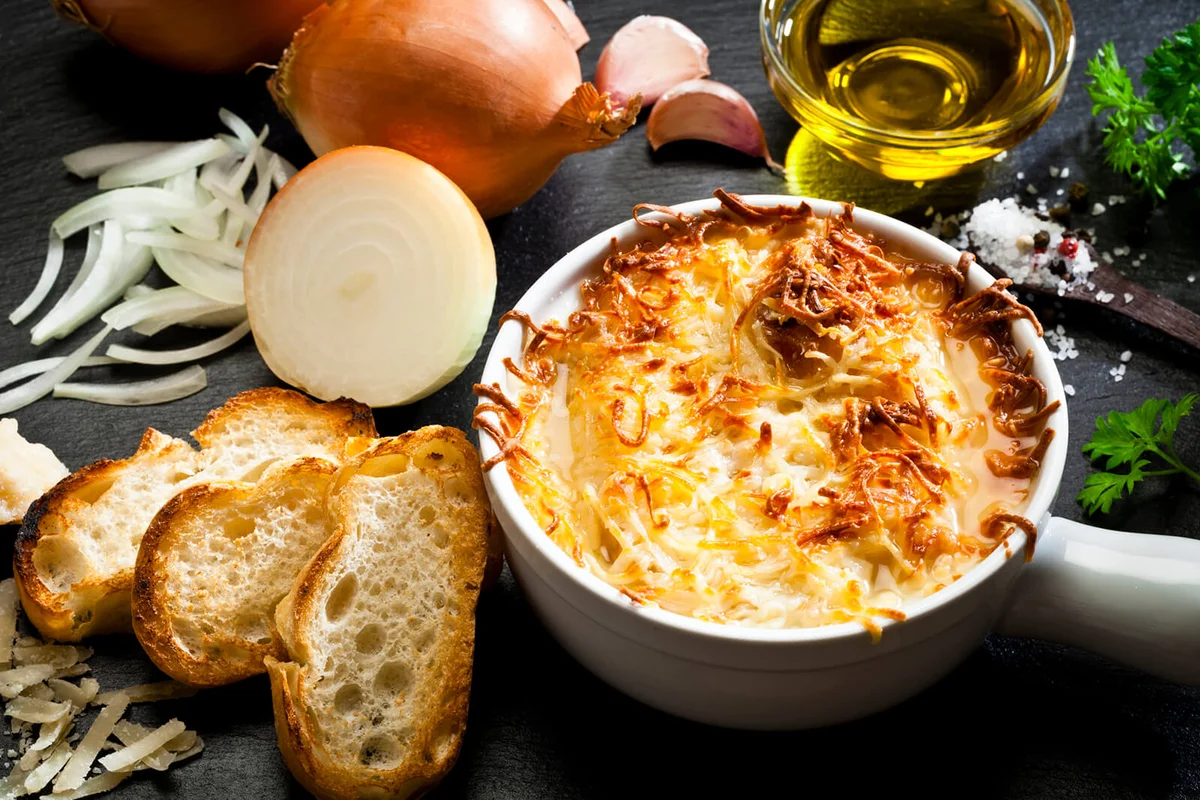 Onion soup and ingredients