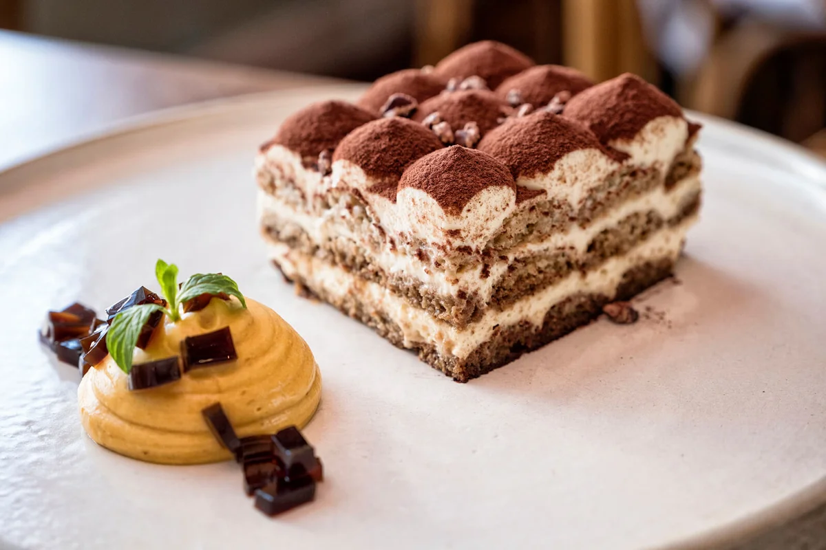 Tiramisu with Lucuma cream and mint
