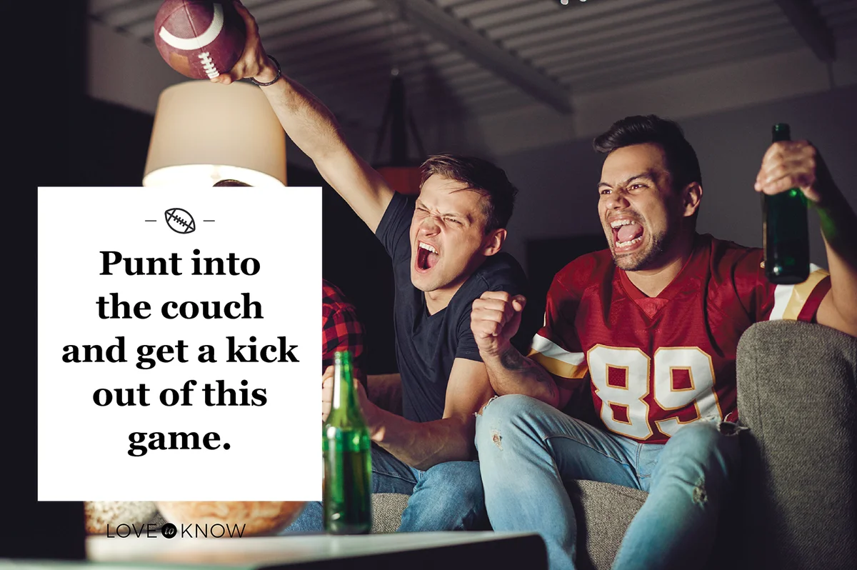 Football fans shouting and gesturing at the tv